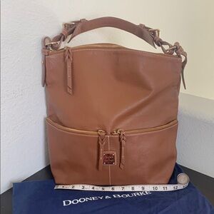 Vintage Dooney & Bourke Tan and Gold Hobo Bag.